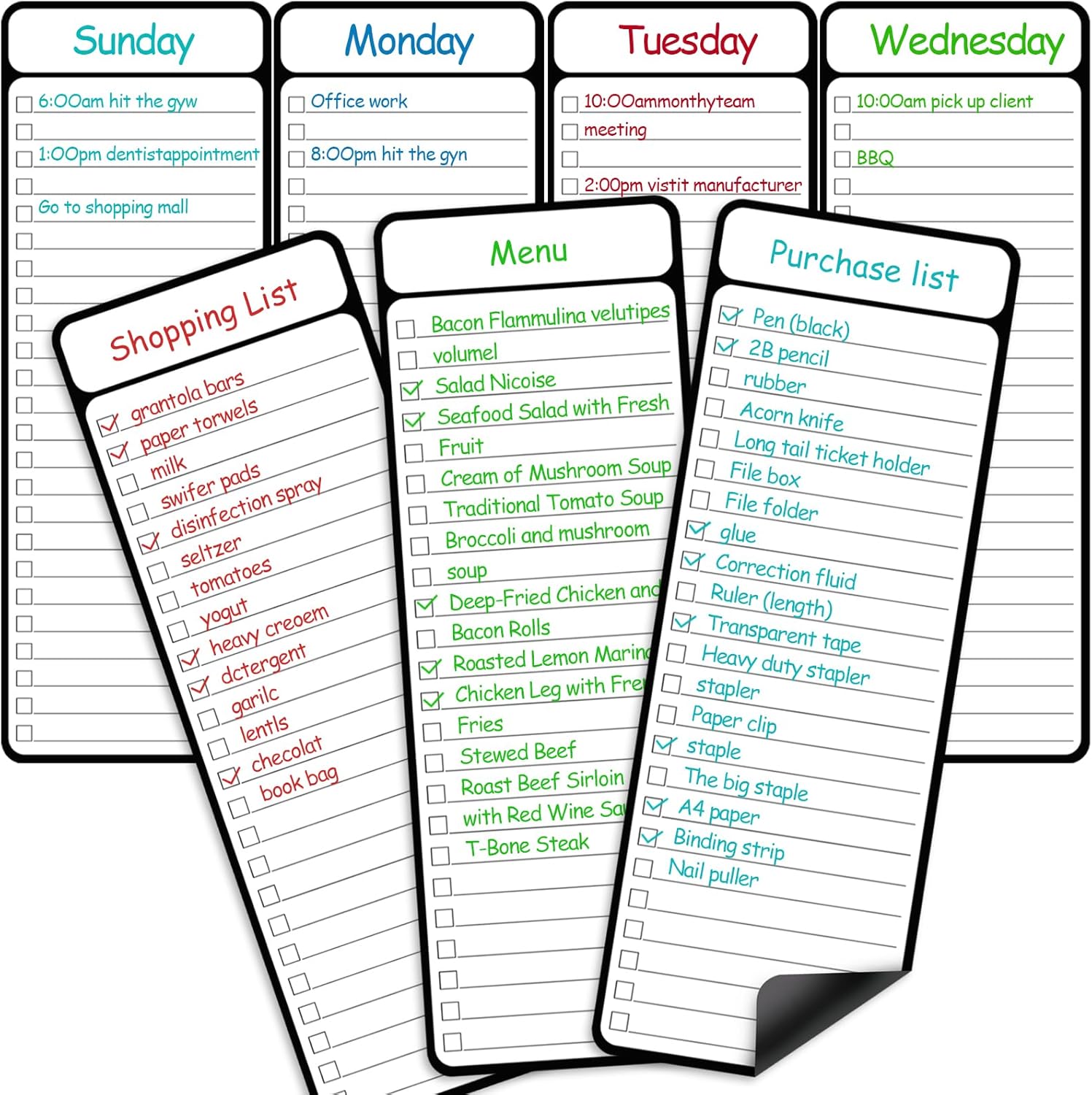 7-Piece Magnetic Dry Erase to-Do List White Board, 4'x11', Multifunctional Weekly Planner, Chore Chart, Planner for Refrigerator - - Image 1