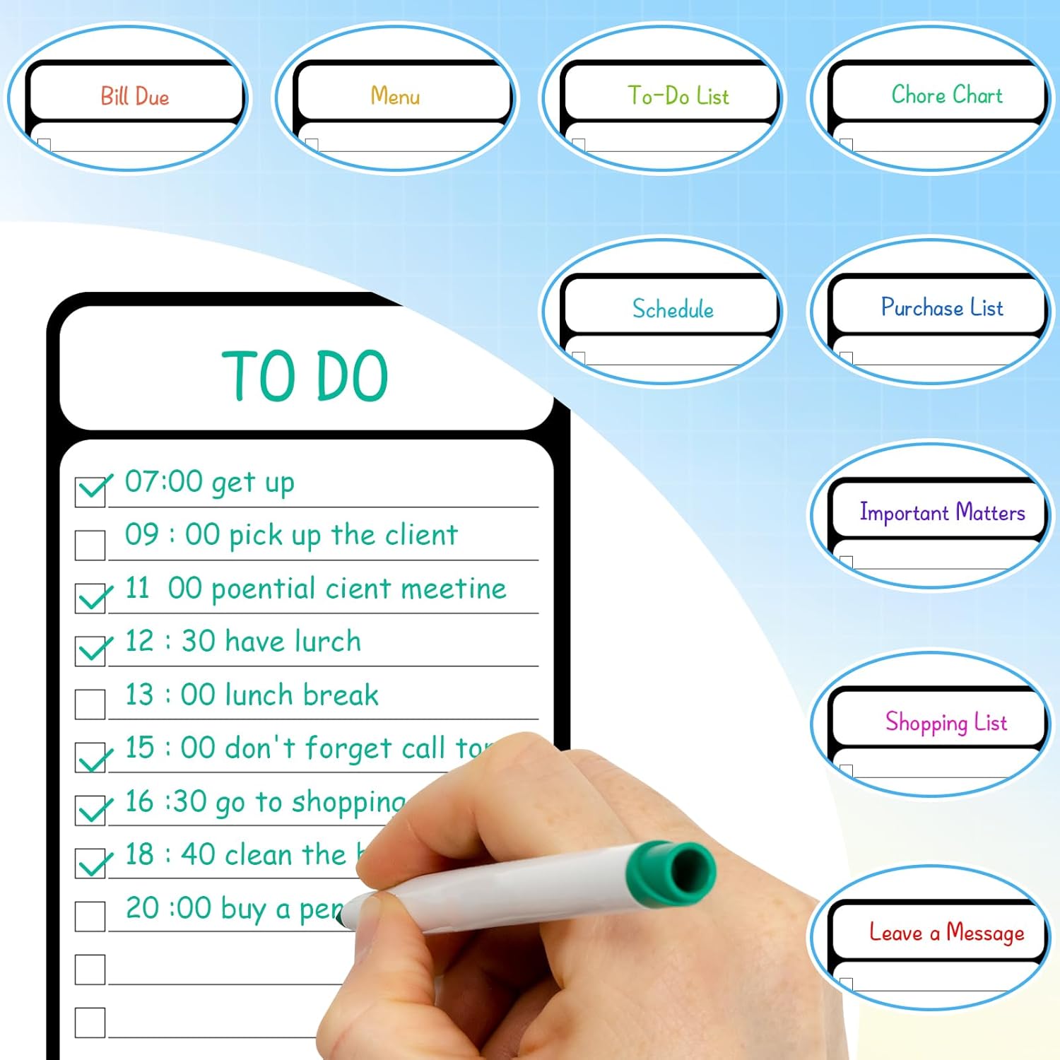 7-Piece Magnetic Dry Erase to-Do List White Board, 4'x11', Multifunctional Weekly Planner, Chore Chart, Planner for Refrigerator - - Image 6