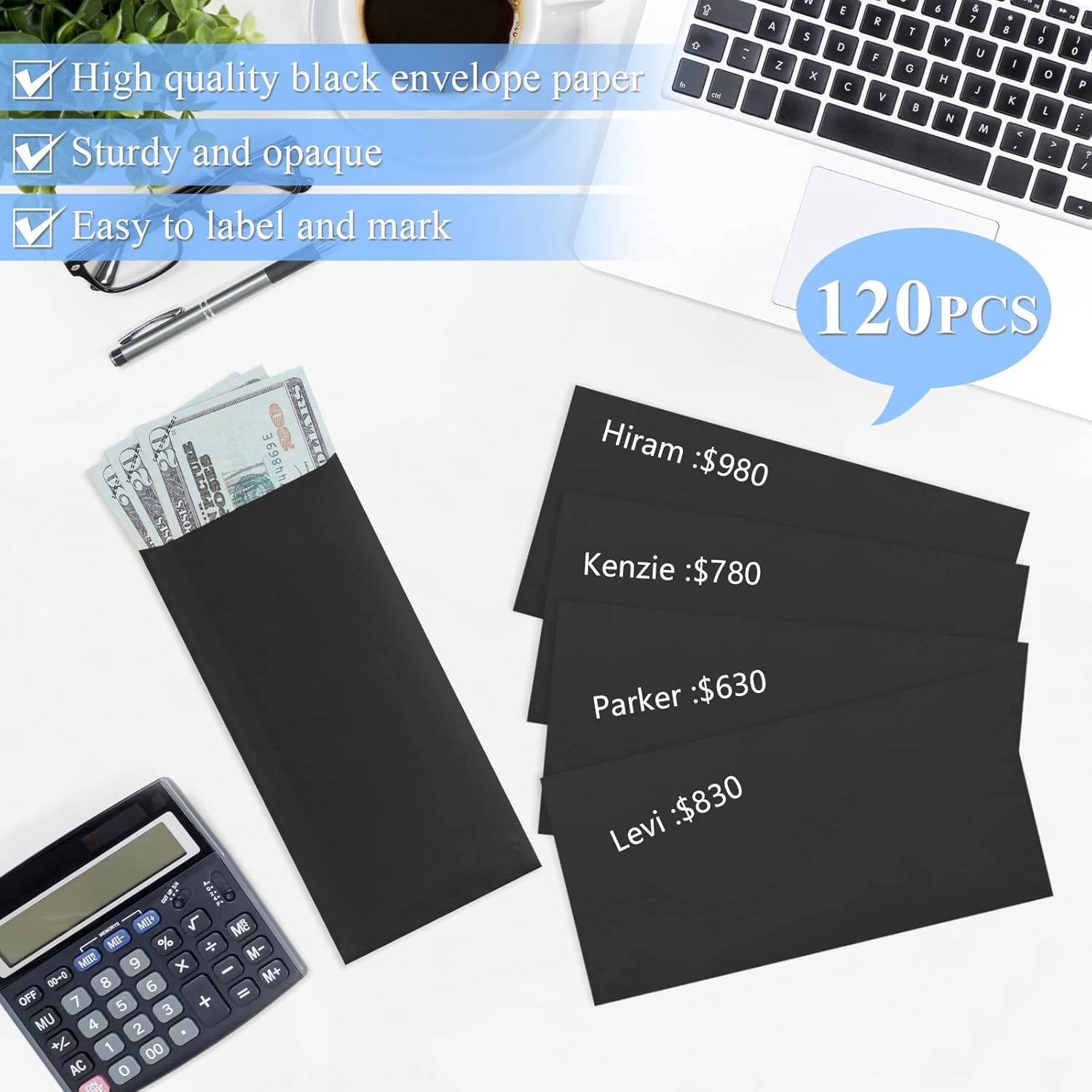 BONUS++ Envelope Set - 120 Envelopes for Cash, Checks, & Tickets; 80GSM, 3.2x6.6 inch Black Perfect Cash Challenge Savers 3.2x6.6in (Pack of 1) - Image 4