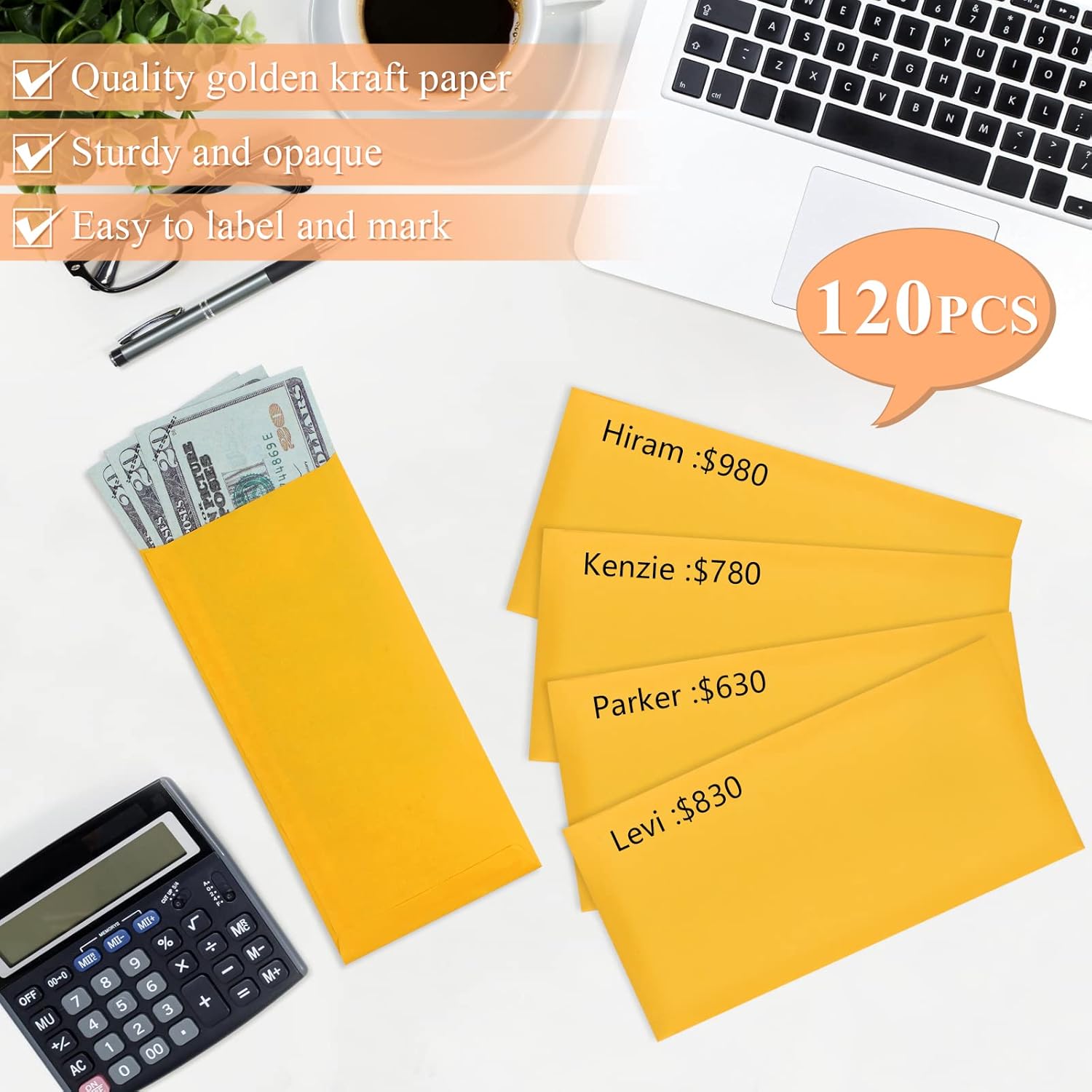 Cash Envelopes-120 Envelopes Money Saving Challenge, 3.2x6.6inch for Cash, Brown Kraft Paper Envelopes, Budgeting, Coins, Checks, Gift Cards & Tickets - - Image 4
