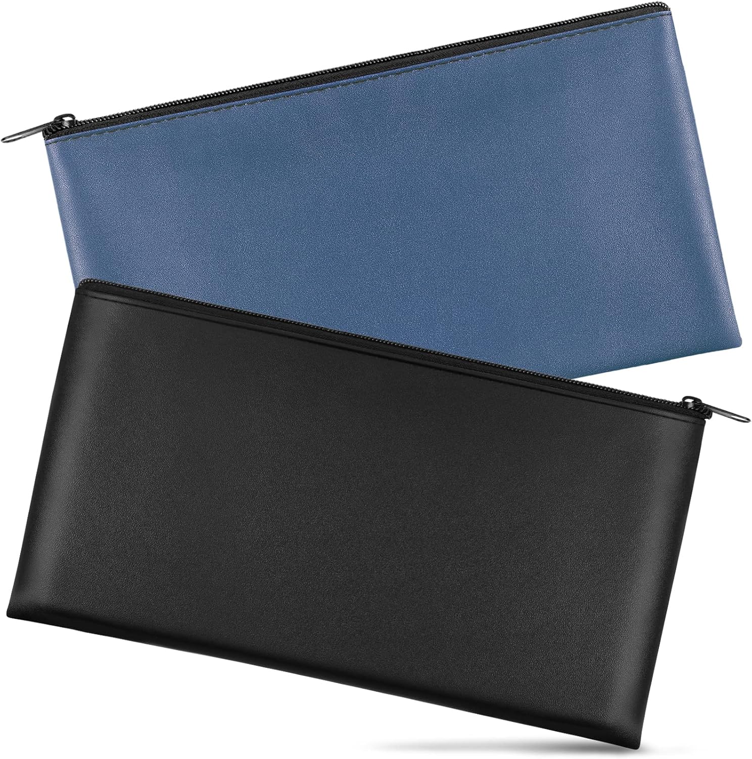 2 Pieces Money Bag,11x6.1 Inch Bags With Zipper for Cash, Bank Bag, Pouch, Holder Coins, Cosmetics, Bills, Tool 1 Black & Blue - - Image 1