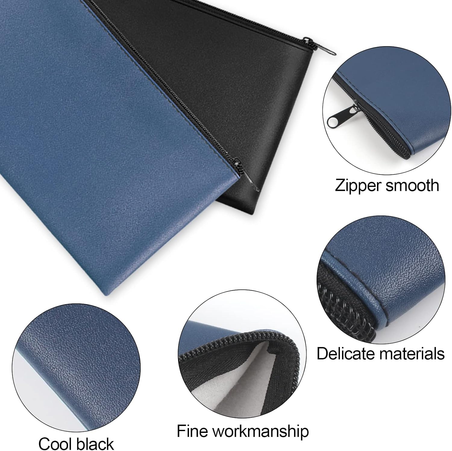 2 Pieces Money Bag,11x6.1 Inch Bags With Zipper for Cash, Bank Bag, Pouch, Holder Coins, Cosmetics, Bills, Tool 1 Black & Blue - - Image 4