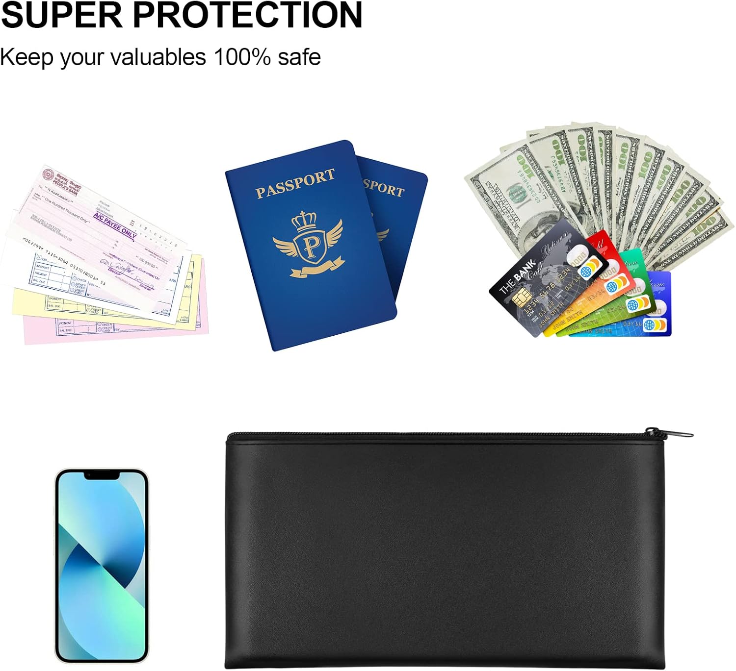 2 Pieces Money Bag,11x6.1 Inch Bags With Zipper for Cash, Bank Bag, Pouch, Holder Coins, Cosmetics, Bills, Tool 1 Black & Blue - - Image 6