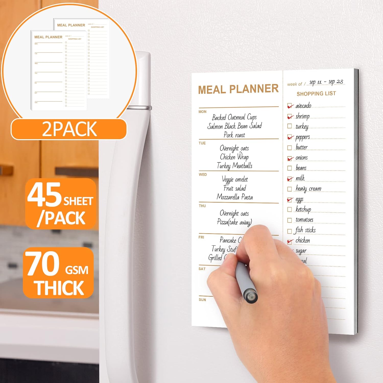 Weekly Meal Planner Magnetic, 2 Pack Undated Tear-off Sheets Planning Notepad, Magnetic for Refrigerator, Grocery List - - Image 3