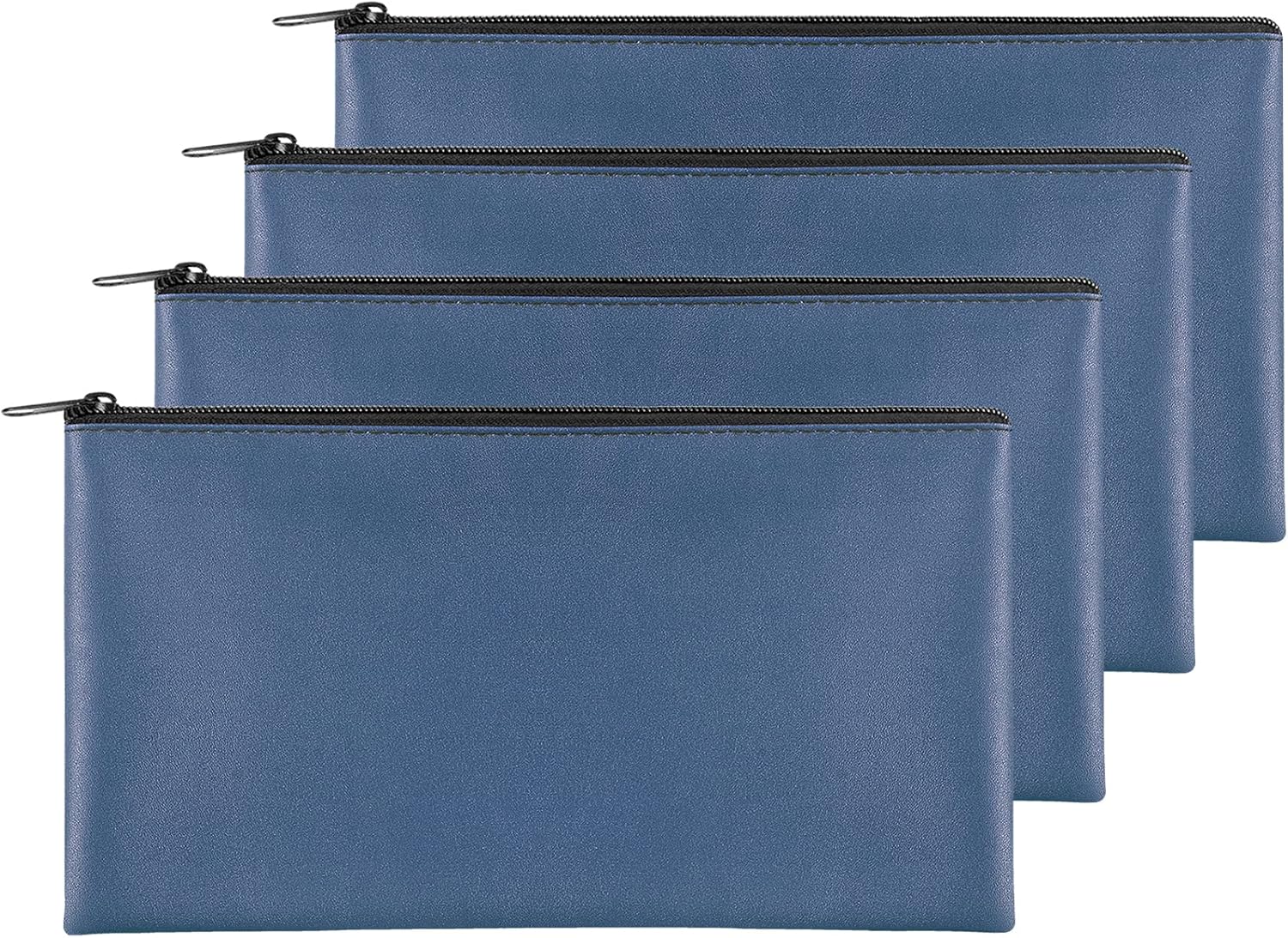 4 Pieces Money Bags With Zipper, 11x6.1 inch Pouch, Bank Bag, Cash Check Wallet, Cosmetics(navy) - Large - Image 1