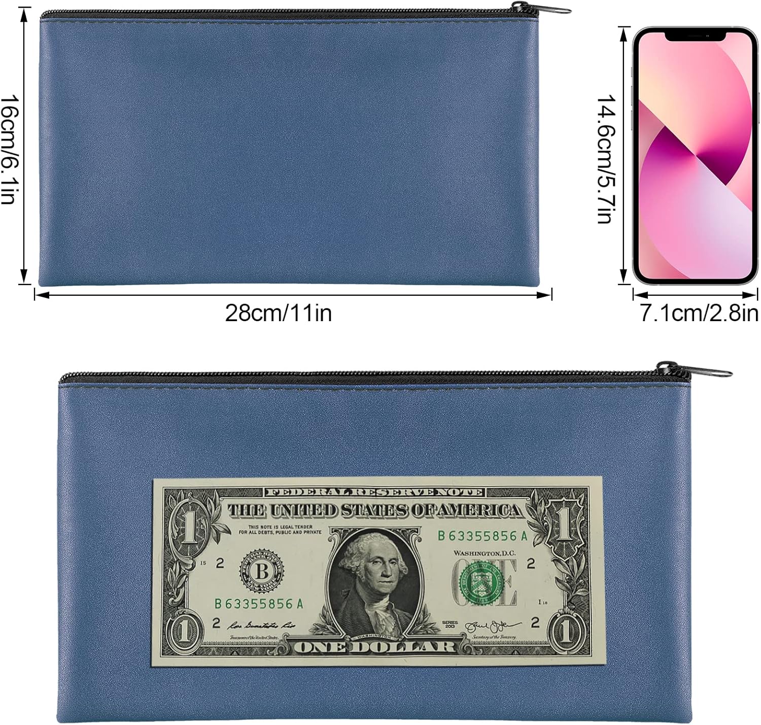 4 Pieces Money Bags With Zipper, 11x6.1 inch Pouch, Bank Bag, Cash Check Wallet, Cosmetics(navy) - Large - Image 2