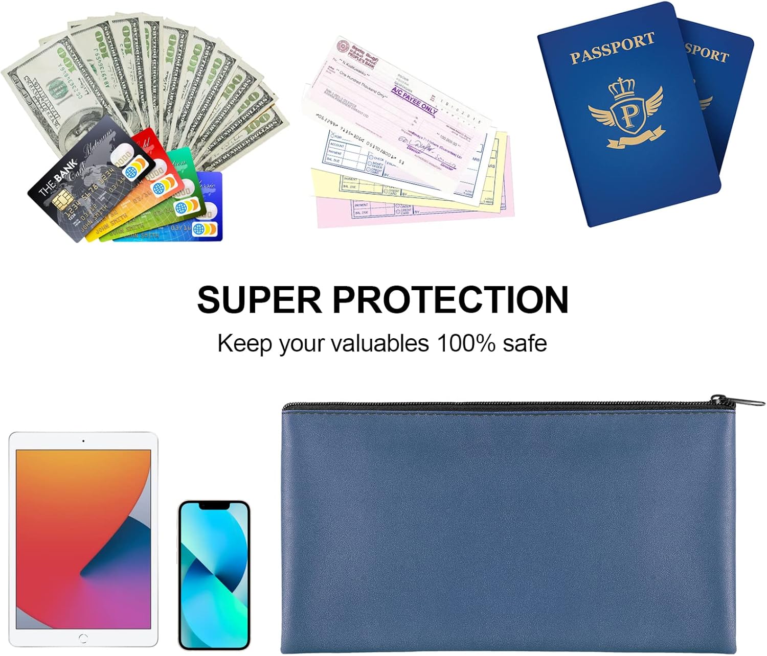 4 Pieces Money Bags With Zipper, 11x6.1 inch Pouch, Bank Bag, Cash Check Wallet, Cosmetics(navy) - Large - Image 6