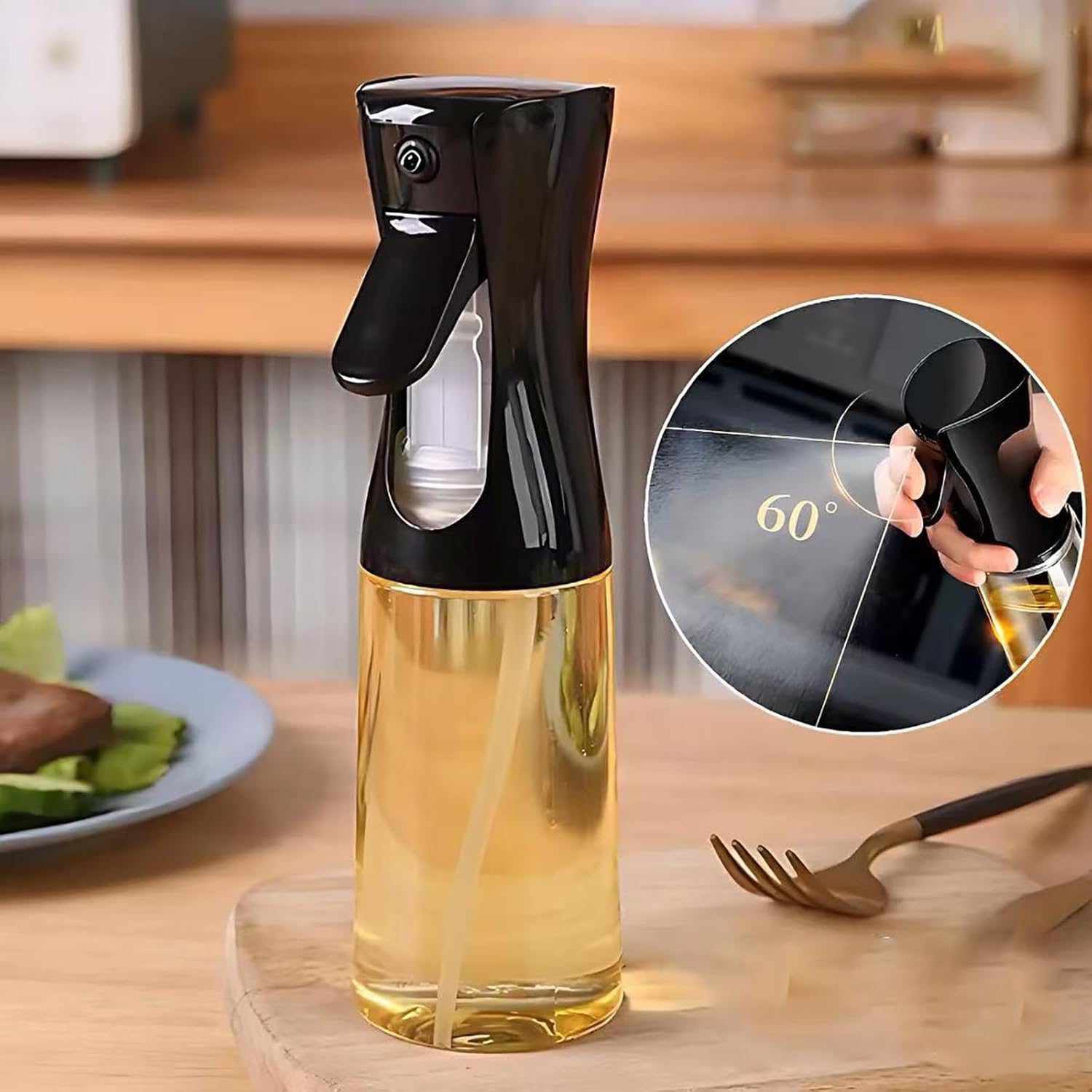 Oil Sprayer for Cooking- 200ml Glass Olive Mister, Spray Bottle, Kitchen Gadgets Accessories Air Fryer, Canola Spritzer, Widely Used Salad Making, Baking, Frying,BBQ Black - - Image 2