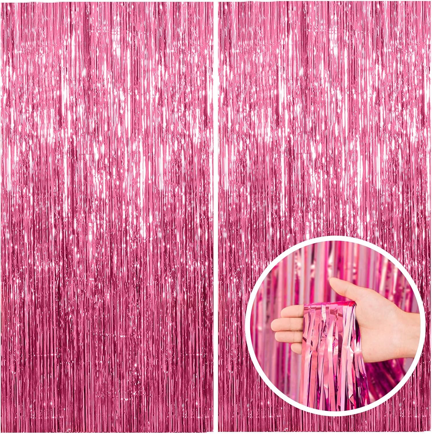 2 Pack Pink Backdrop Party Decorations Tinsel Curtain Foil Fringe Birthday Photo Booth Streamer Theme Bachelorette Graduation Decor 39.4