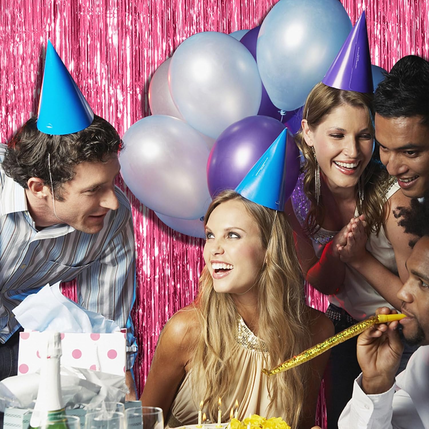 2 Pack Pink Backdrop Party Decorations Tinsel Curtain Foil Fringe Birthday Photo Booth Streamer Theme Bachelorette Graduation Decor 39.4