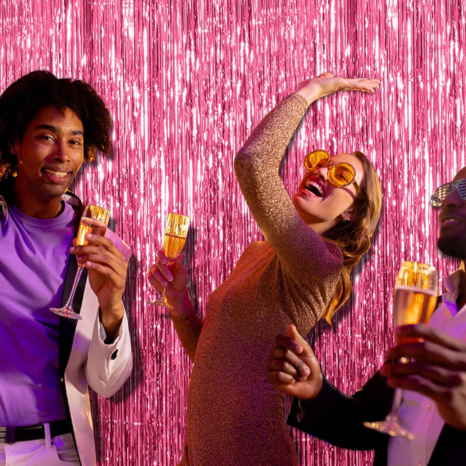 2 Pack Pink Backdrop Party Decorations Tinsel Curtain Foil Fringe Birthday Photo Booth Streamer Theme Bachelorette Graduation Decor 39.4