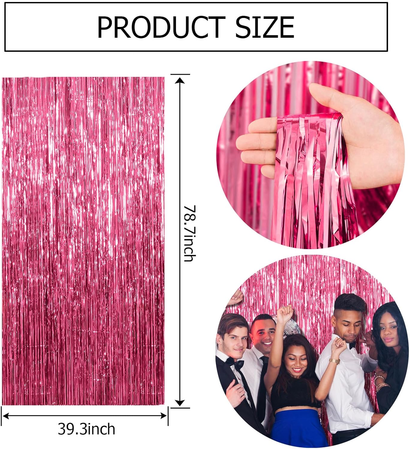 2 Pack Pink Backdrop Party Decorations Tinsel Curtain Foil Fringe Birthday Photo Booth Streamer Theme Bachelorette Graduation Decor 39.4