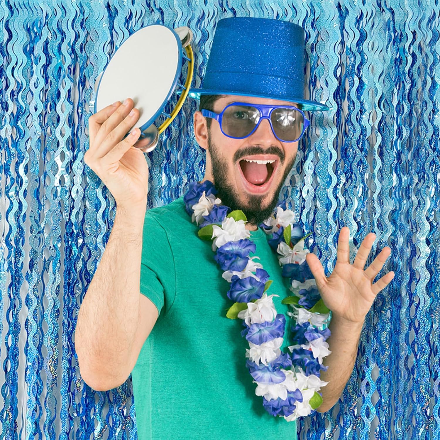 Tinsel Foil Fringe Curtains Wavy Backdrop for Parties Sparkle Metallic Curtain Party Decorations Photo Booth Props Birthday Graduation Wedding Light Blue 2 Pack - Image 4