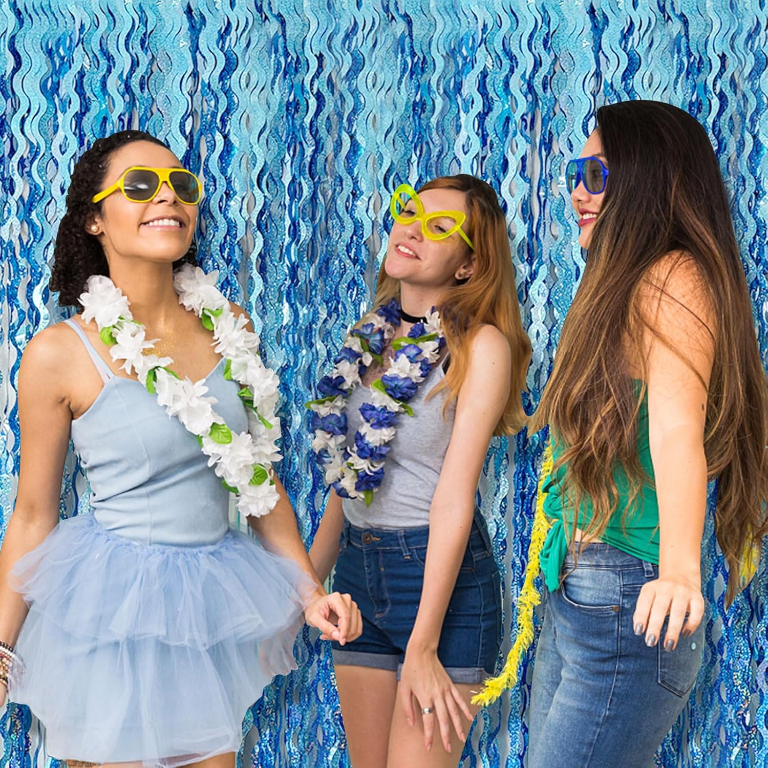 Tinsel Foil Fringe Curtains Wavy Backdrop for Parties Sparkle Metallic Curtain Party Decorations Photo Booth Props Birthday Graduation Wedding Light Blue 2 Pack - Image 5