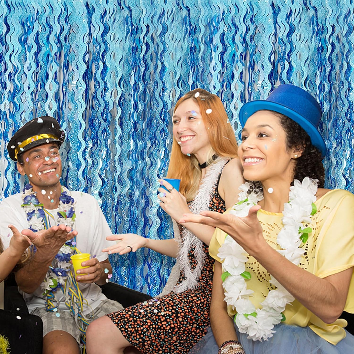 Tinsel Foil Fringe Curtains Wavy Backdrop for Parties Sparkle Metallic Curtain Party Decorations Photo Booth Props Birthday Graduation Wedding Light Blue 2 Pack - Image 6