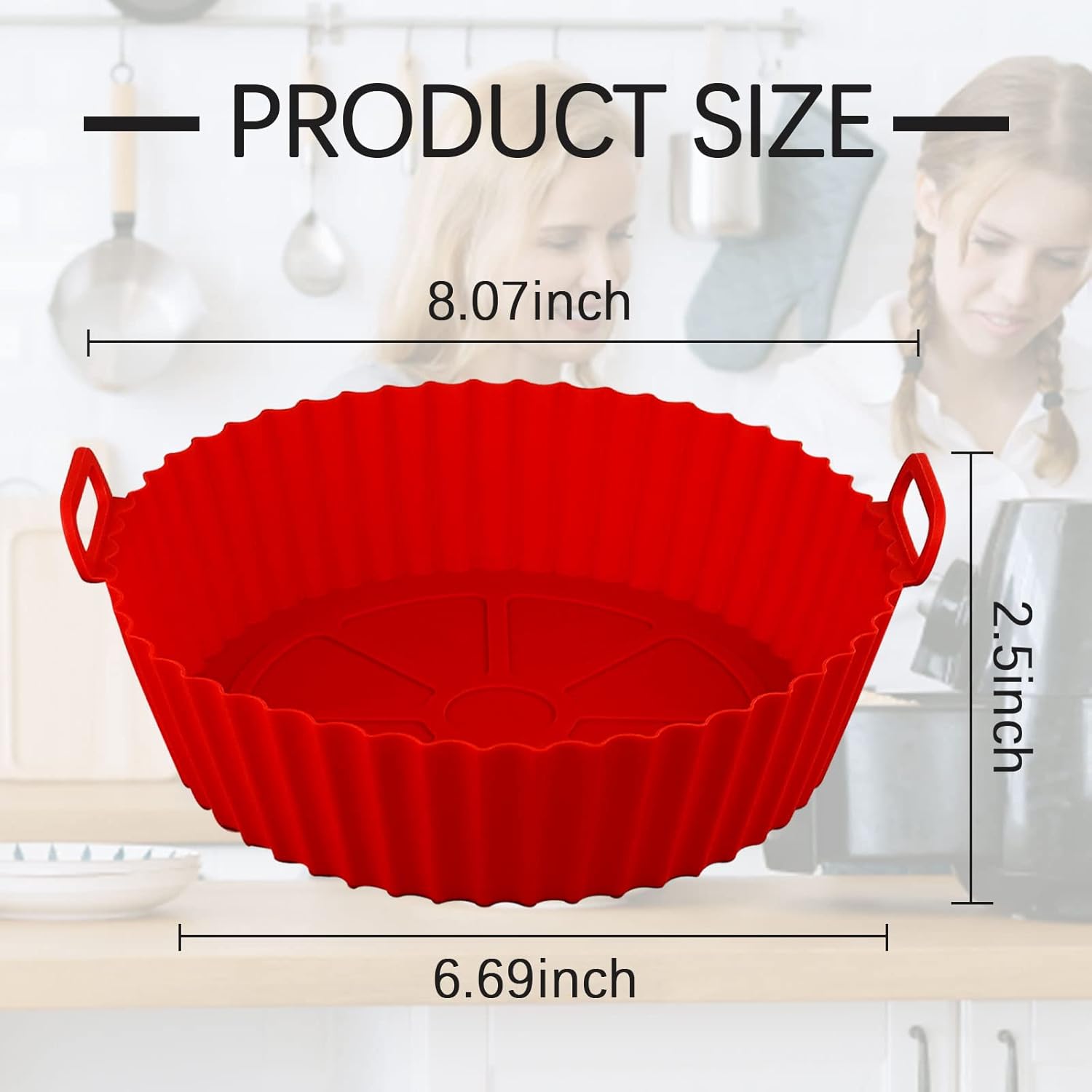 Air Fryer Silicone Liners Pot,8 inch Basket Liners, Baking Tray Pots for 3 to 5 Qt fryer Oven Reusable Accessories (Red+Black) - - Image 2