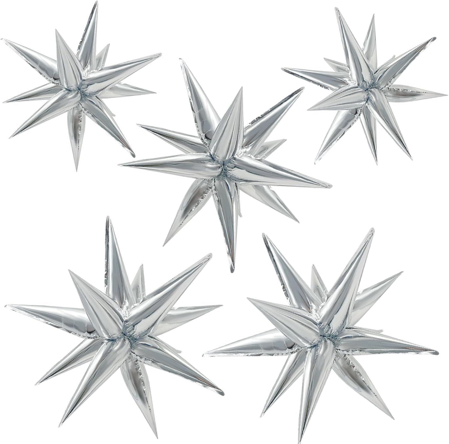 60Pcs Silver Star Balloons Birthday Decorations Explosion Mylar 12 Spike Balloon Large Foil Prom for Wedding Anniversary Christmas New Year Eve Party Backdrops Supplies - - Image 1