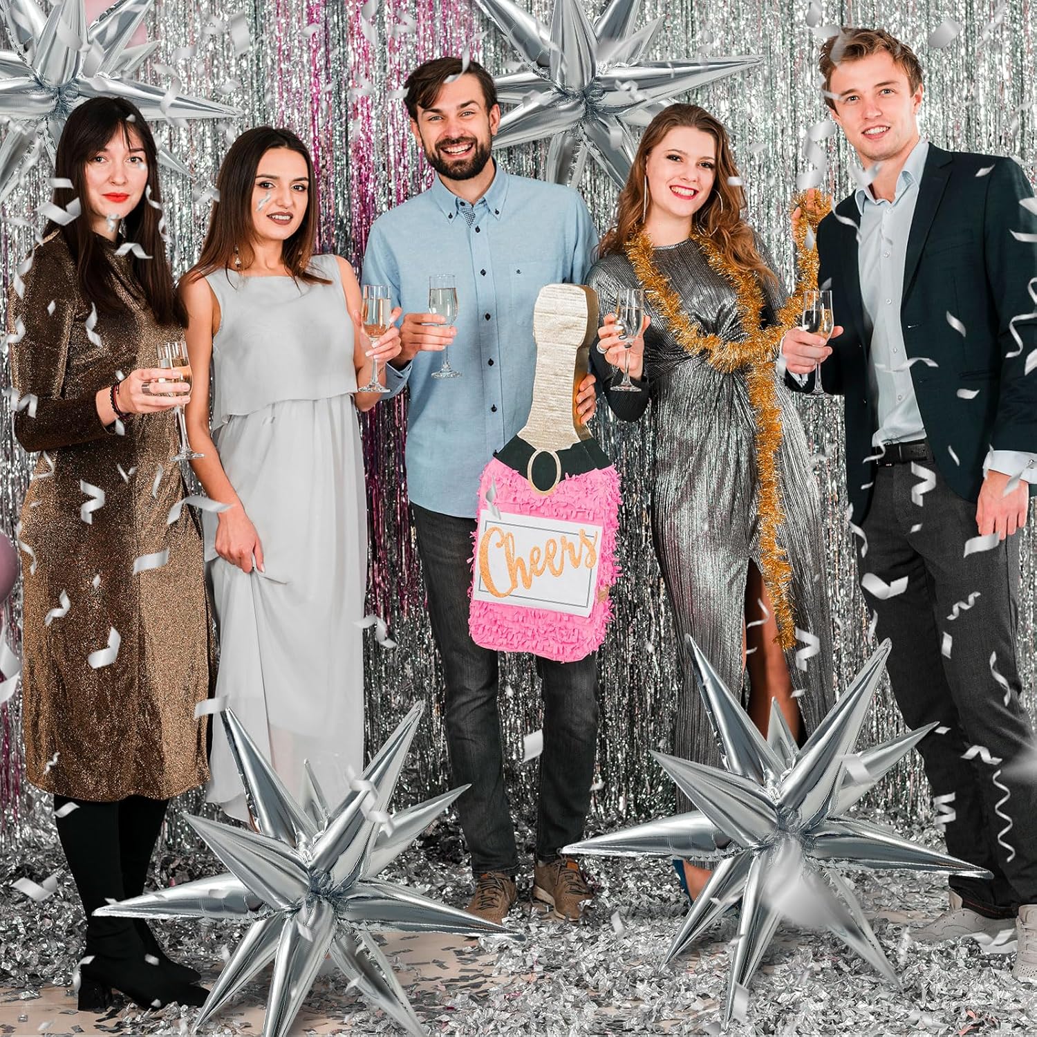 60Pcs Silver Star Balloons Birthday Decorations Explosion Mylar 12 Spike Balloon Large Foil Prom for Wedding Anniversary Christmas New Year Eve Party Backdrops Supplies - - Image 4