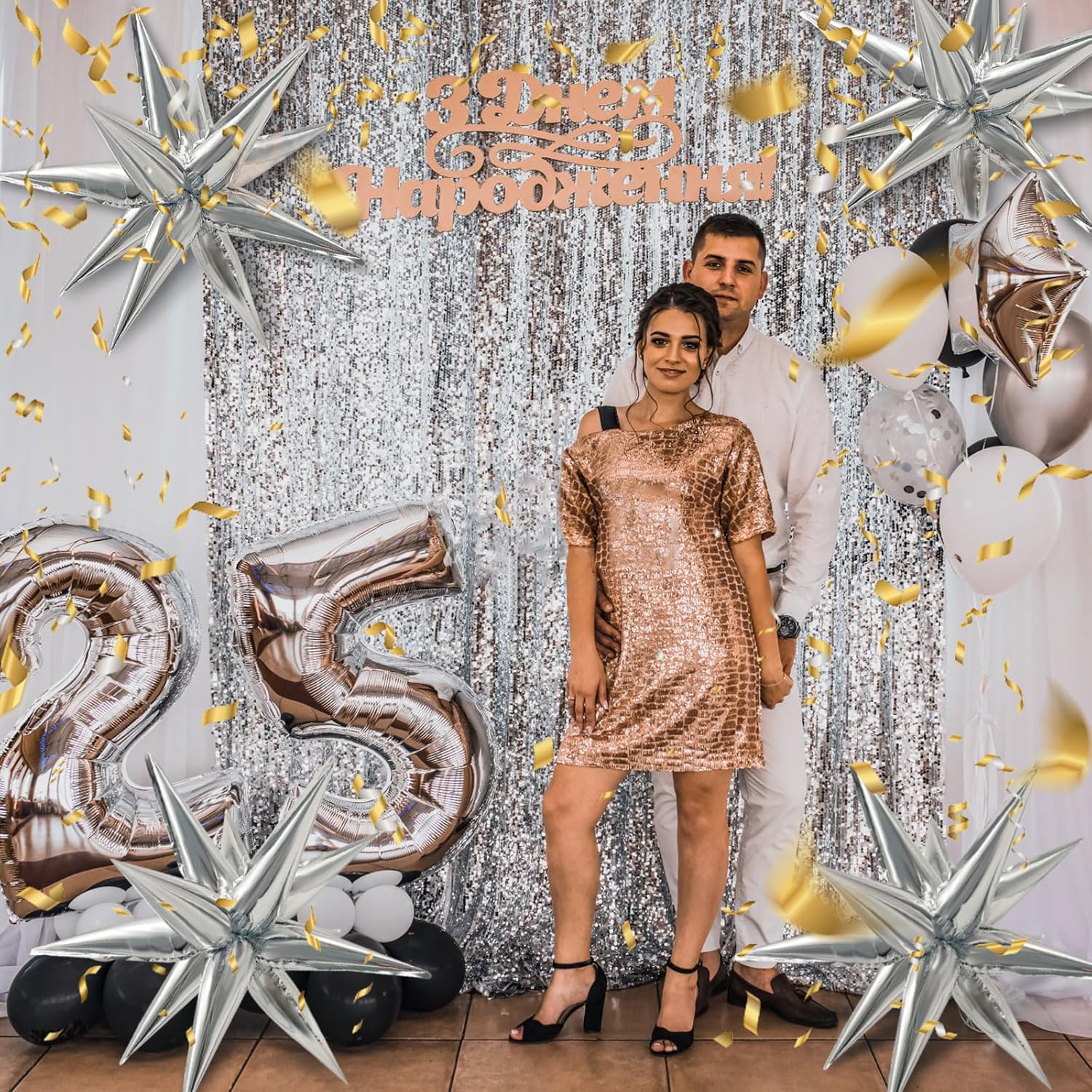 60Pcs Silver Star Balloons Birthday Decorations Explosion Mylar 12 Spike Balloon Large Foil Prom for Wedding Anniversary Christmas New Year Eve Party Backdrops Supplies - - Image 5