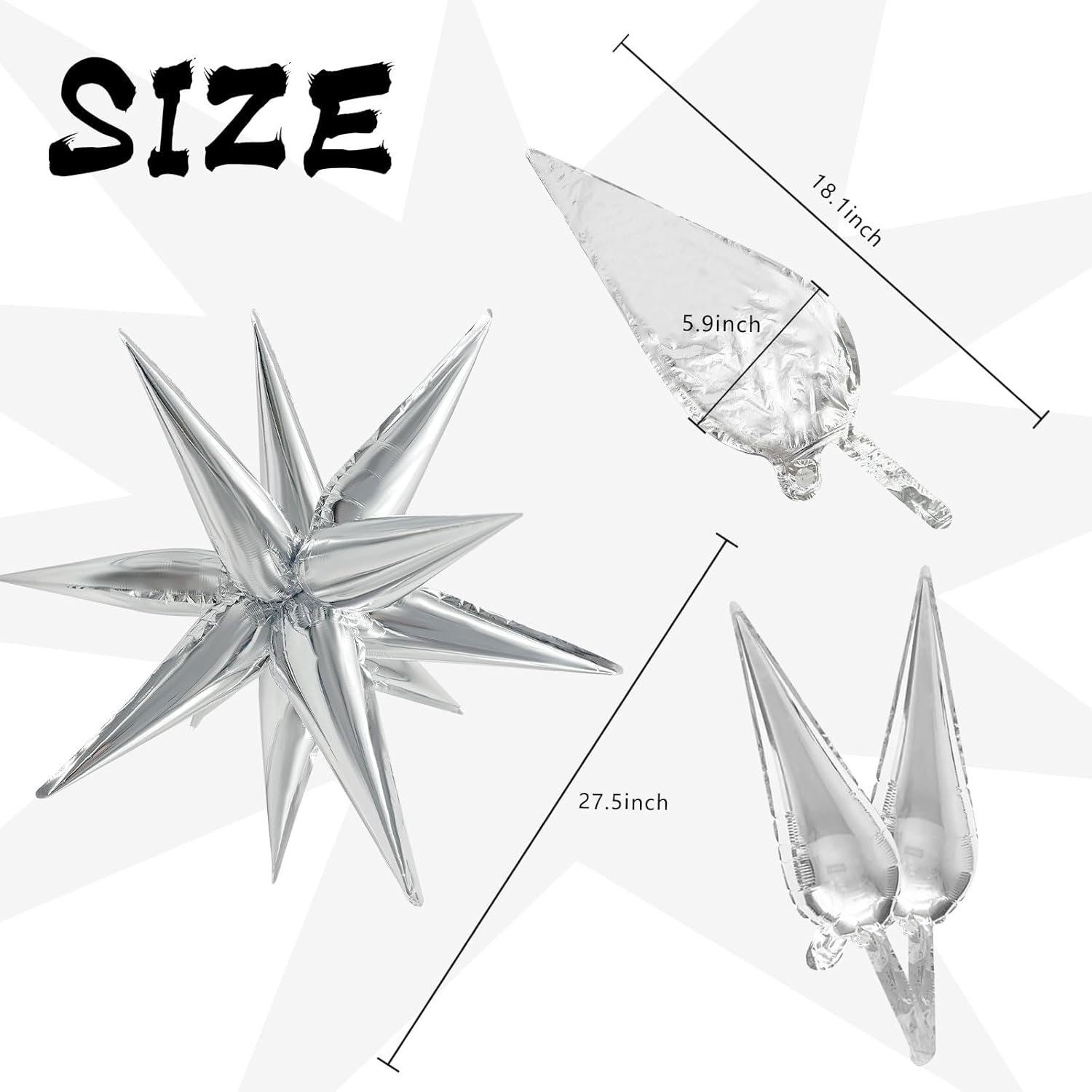 60Pcs Silver Star Balloons Birthday Decorations Explosion Mylar 12 Spike Balloon Large Foil Prom for Wedding Anniversary Christmas New Year Eve Party Backdrops Supplies - - Image 7