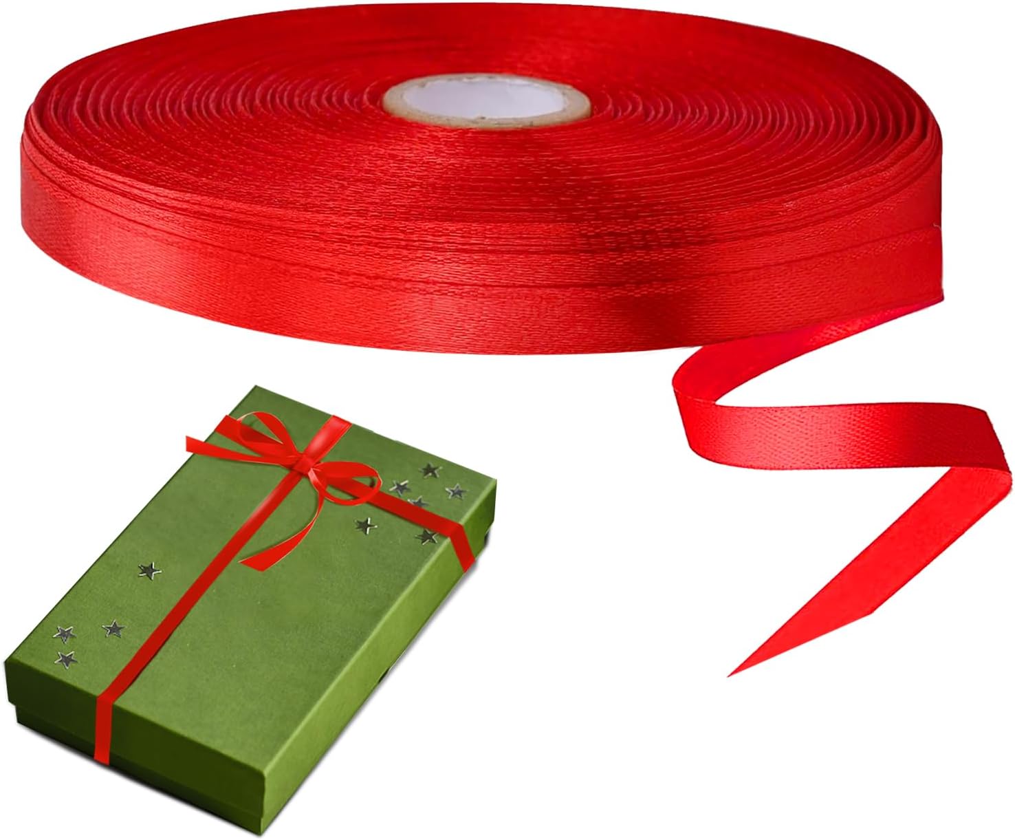 Christmas Ribbons for Crafts Satin Ribbon Gift Wrapping Crafts, Gift, Hair Bows, Wedding Party Decoration, Bow Making Red 3/8-50Yard - Image 1