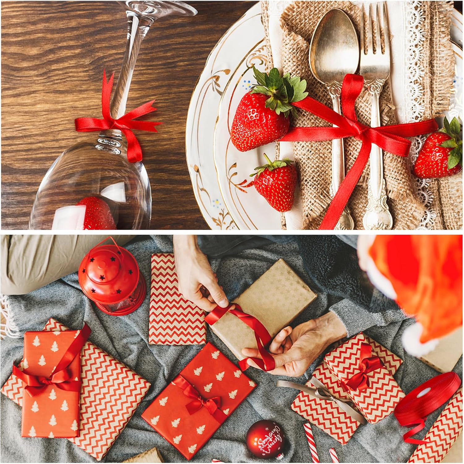 Christmas Ribbons for Crafts Satin Ribbon Gift Wrapping Crafts, Gift, Hair Bows, Wedding Party Decoration, Bow Making Red 3/8-50Yard - Image 2