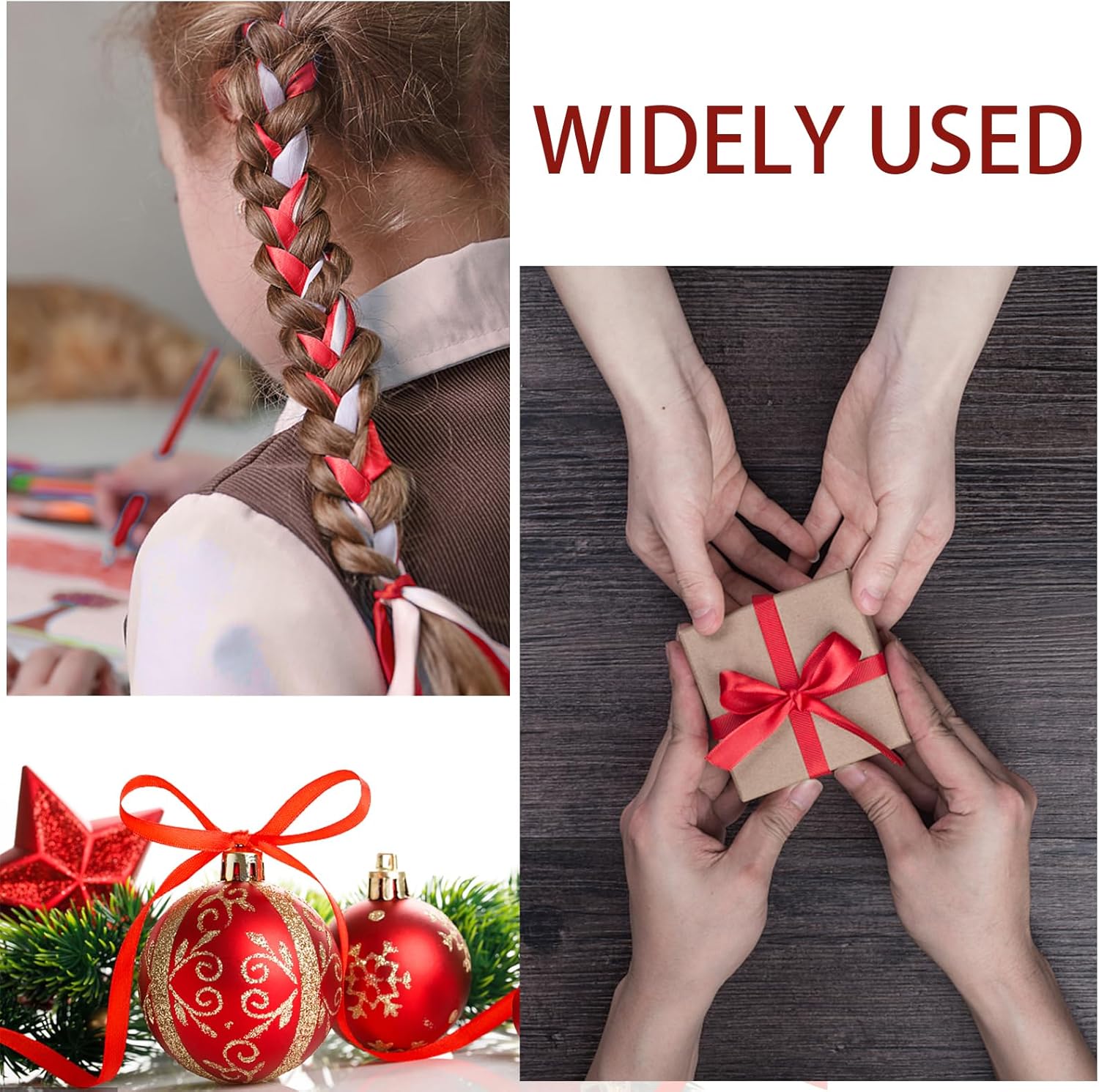 Christmas Ribbons for Crafts Satin Ribbon Gift Wrapping Crafts, Gift, Hair Bows, Wedding Party Decoration, Bow Making Red 3/8-50Yard - Image 4