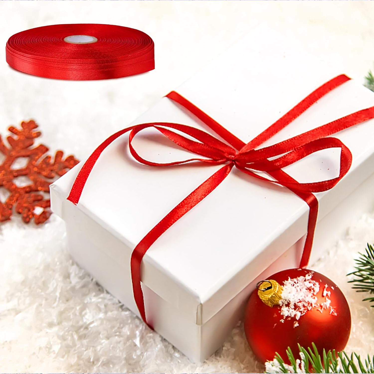 Christmas Ribbons for Crafts Satin Ribbon Gift Wrapping Crafts, Gift, Hair Bows, Wedding Party Decoration, Bow Making Red 3/8-50Yard - Image 5