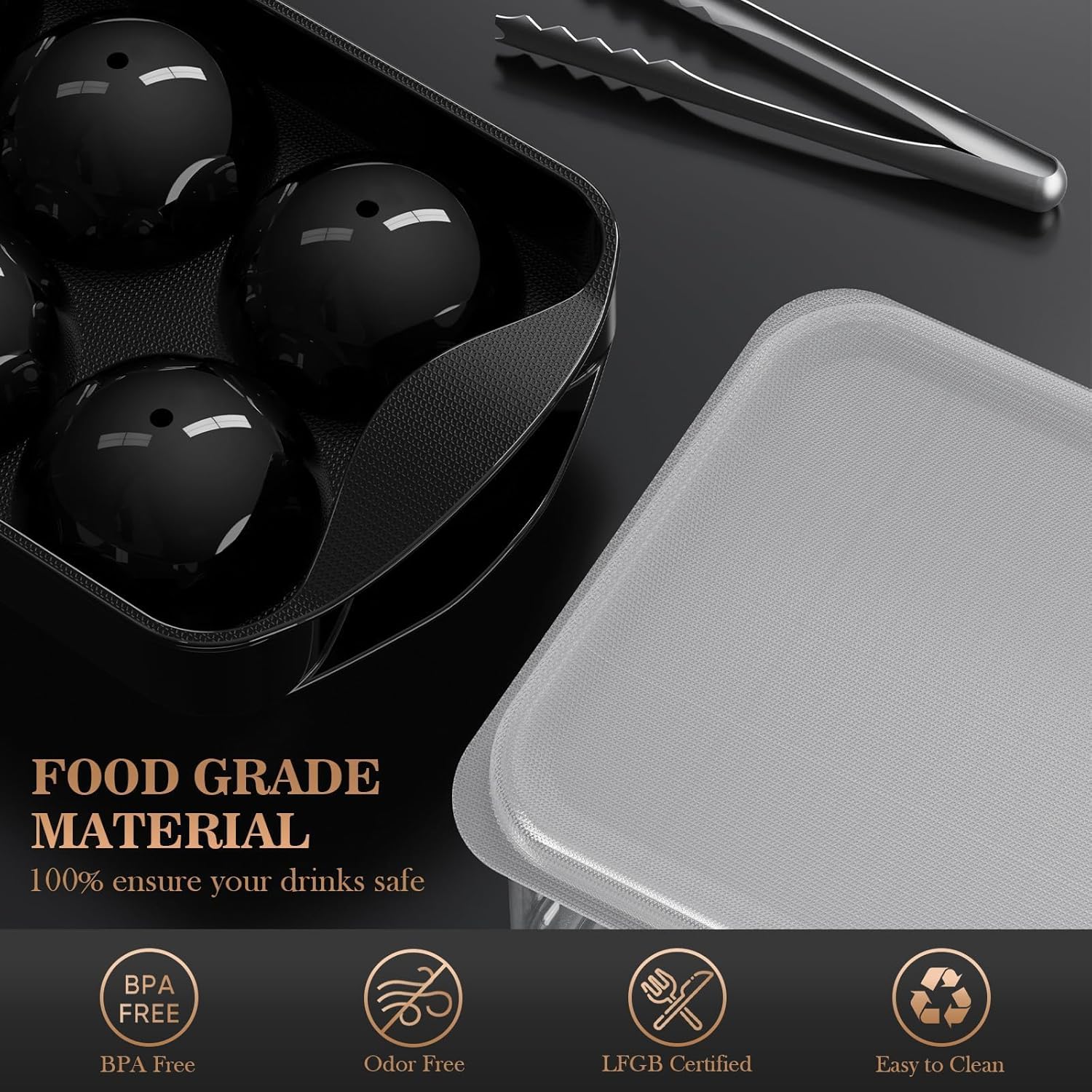 Whiskey Ice Cubes Mold 2 Pack - Round Cube & Ball Maker Set with Storage Bin, Trays Lid, Tongs for Bourbon Cocktails, Gifts Lover - Image 6