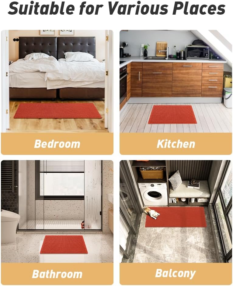 Upgraded Waffle Bath Mat, Super Absorbent Non Slip Mats for Bathroom Floor, Machine Washable Rugs with Tassels, Rubber Backed Mats, Ultra Soft, 18