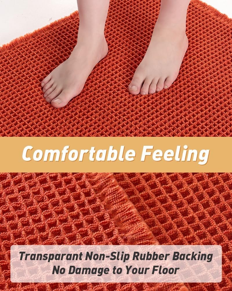 Upgraded Waffle Bath Mat, Super Absorbent Non Slip Mats for Bathroom Floor, Machine Washable Rugs with Tassels, Rubber Backed Mats, Ultra Soft, 20