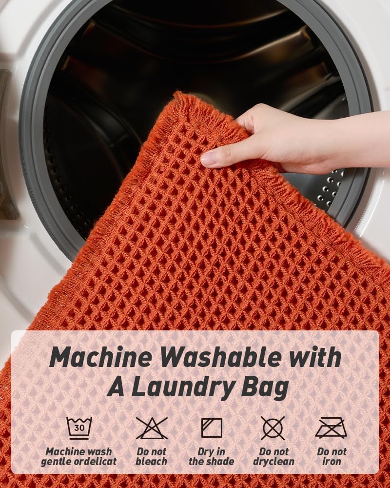 Upgraded Waffle Bath Mat, Super Absorbent Non Slip Mats for Bathroom Floor, Machine Washable Rugs with Tassels, Rubber Backed Mats, Ultra Soft, 20
