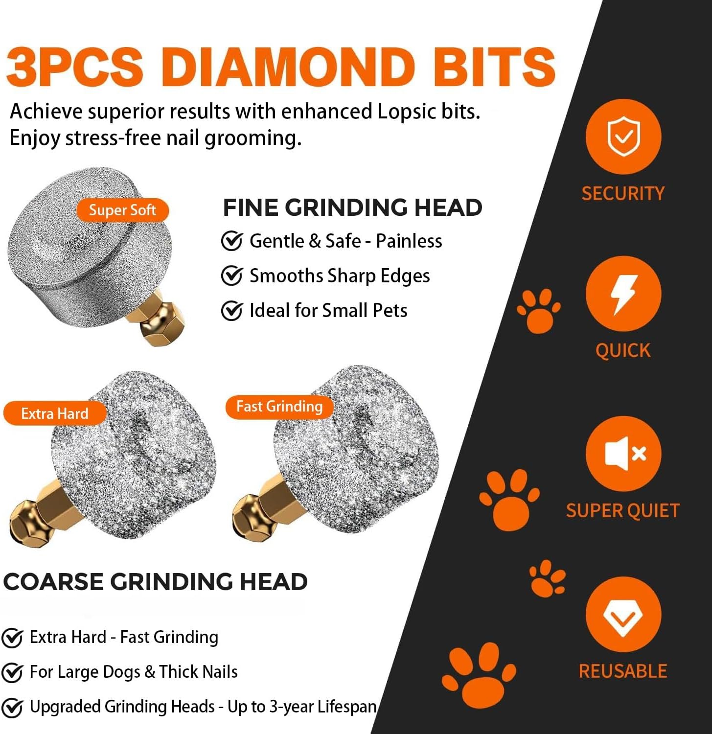 Dog Nail Grinder Replacement Head,Hard & Soft Grinding Heads Professional Trimmers Bits for Small Large Dogs Claw Grooming (3pcs) - - Image 2
