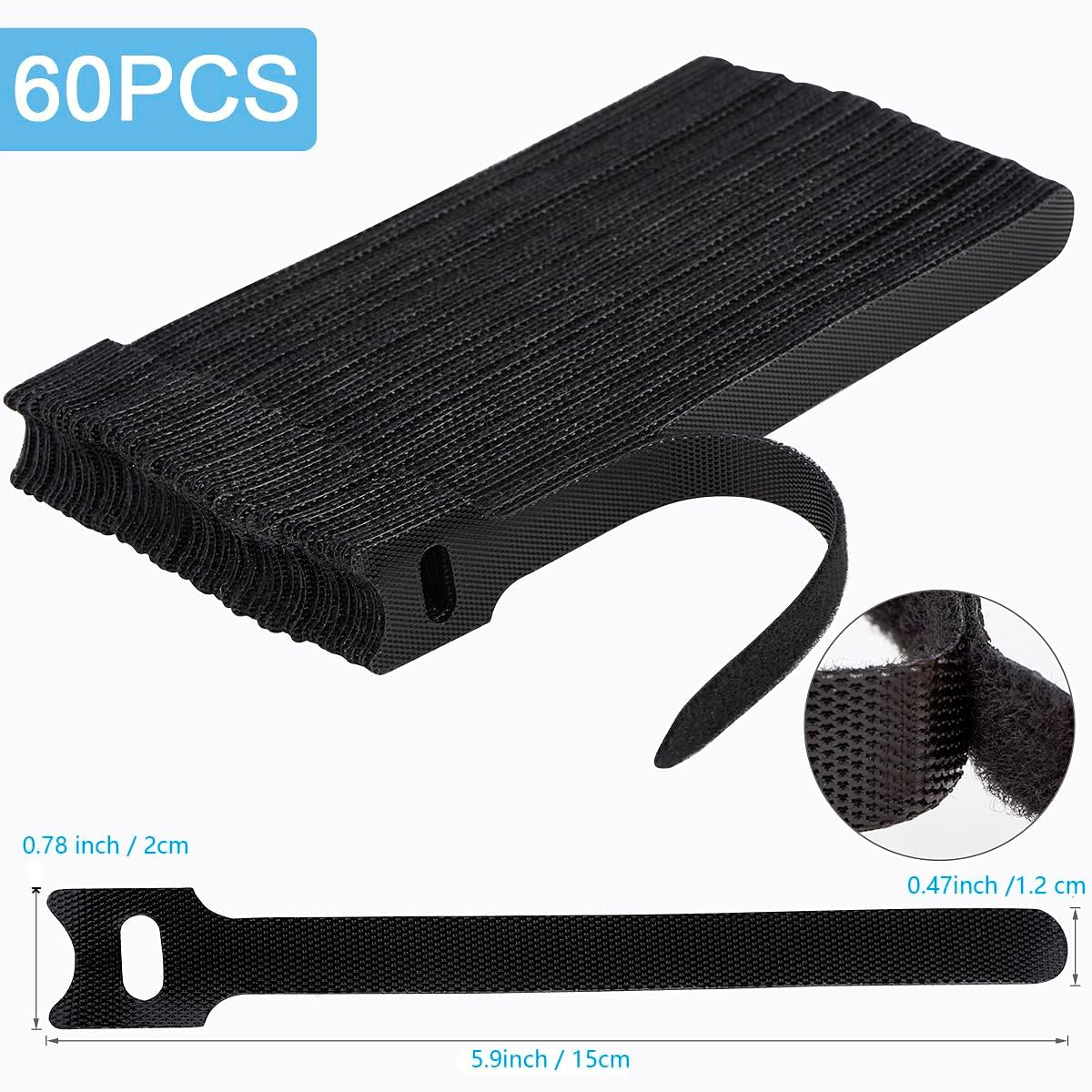 60 PCS 6 Inches Reusable Cable Ties, Adjustable Cord Straps Wire Organizer Wrap and Hook Loop Management - 6inches-60PCS - Image 2