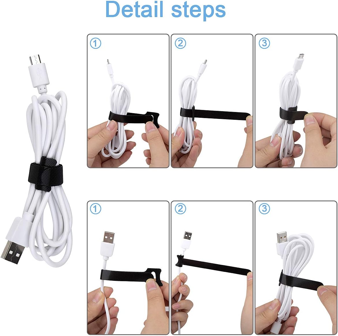 60 PCS 6 Inches Reusable Cable Ties, Adjustable Cord Straps Wire Organizer Wrap and Hook Loop Management - 6inches-60PCS - Image 7