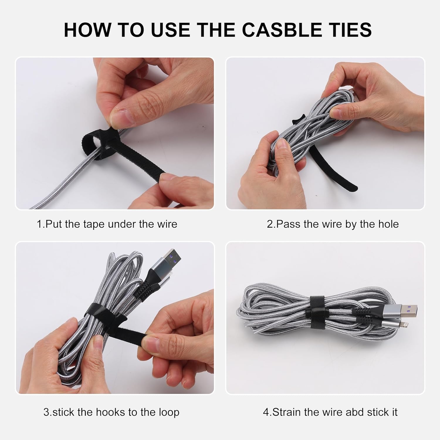 Reusable Cable Ties, 126 PCS 6 Inches Adjustable Cord Straps Wire Organizer Wrap and Hook Loop Management - - Image 4