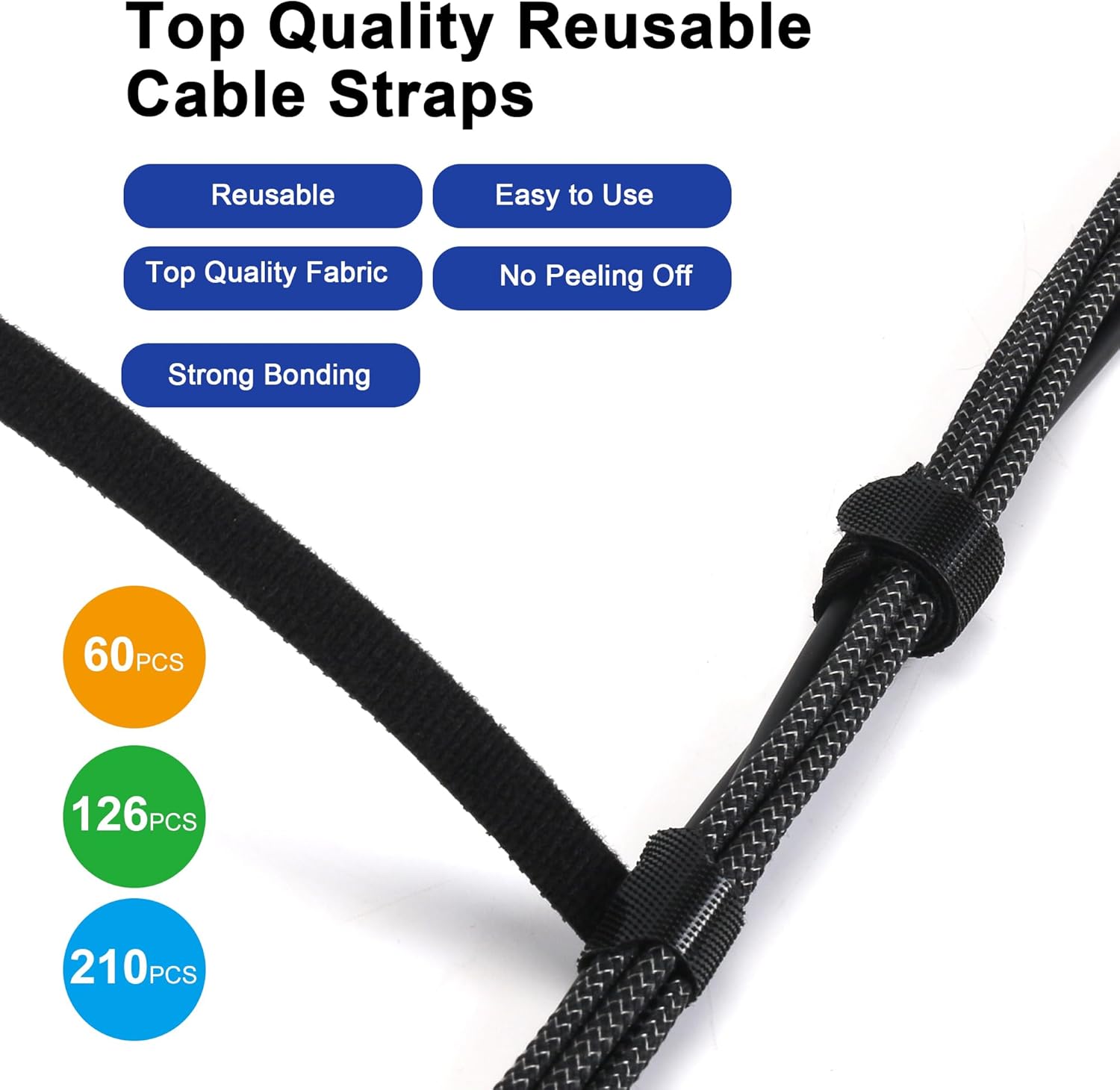 Reusable Cable Ties, 126 PCS 6 Inches Adjustable Cord Straps Wire Organizer Wrap and Hook Loop Management - - Image 6