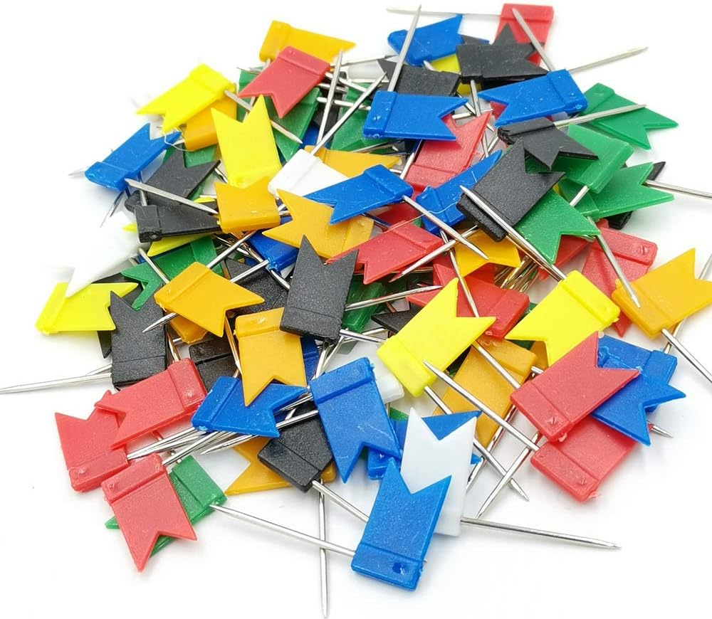 100PCS Map Flag Push Pins,  Colorful Tacks with Steel Points - 7 Colors - Image 1