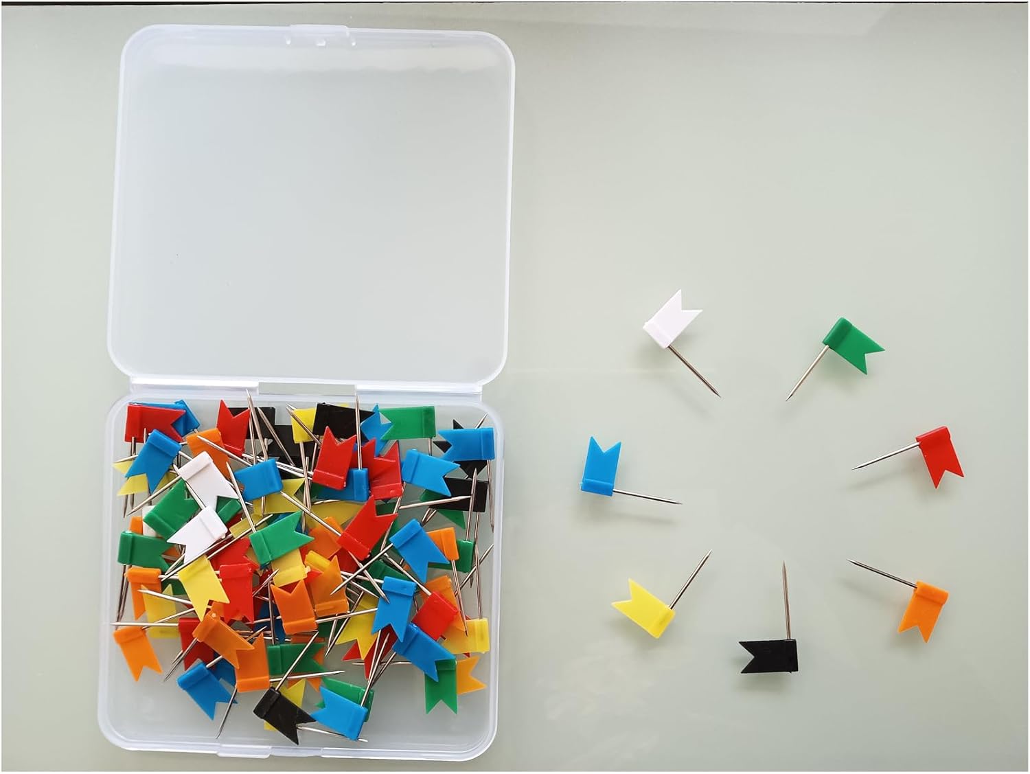 100PCS Map Flag Push Pins,  Colorful Tacks with Steel Points - 7 Colors - Image 3