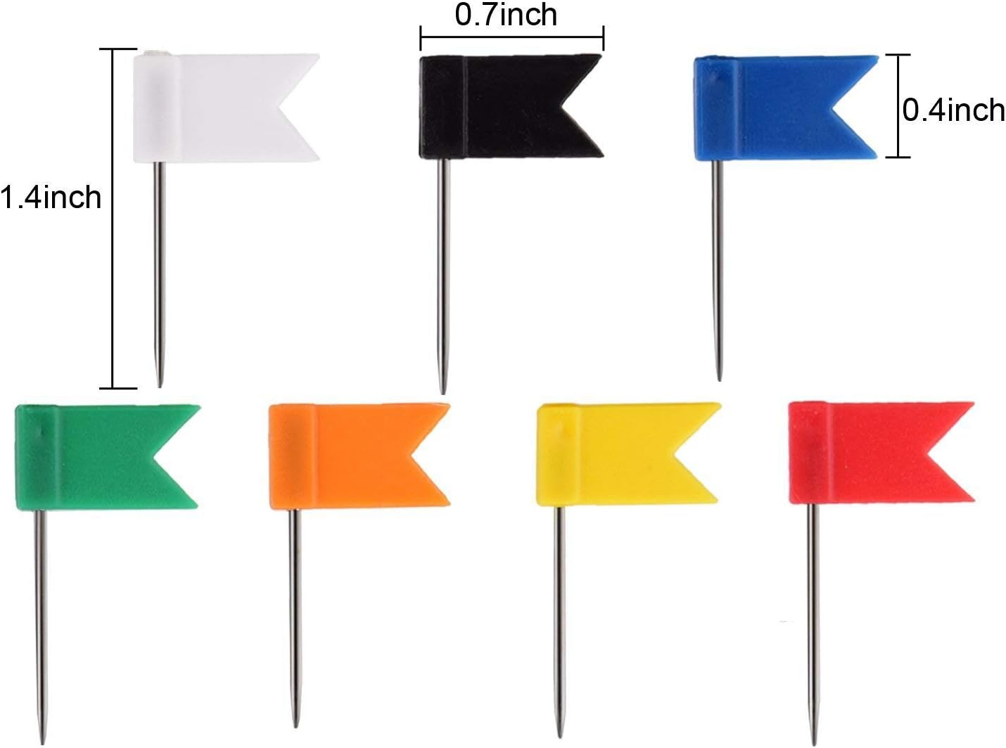 100PCS Map Flag Push Pins,  Colorful Tacks with Steel Points - 7 Colors - Image 5