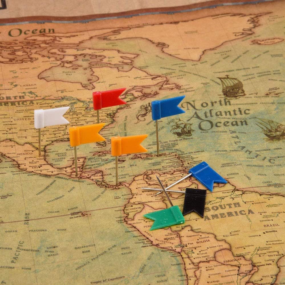 100PCS Map Flag Push Pins,  Colorful Tacks with Steel Points - 7 Colors - Image 6