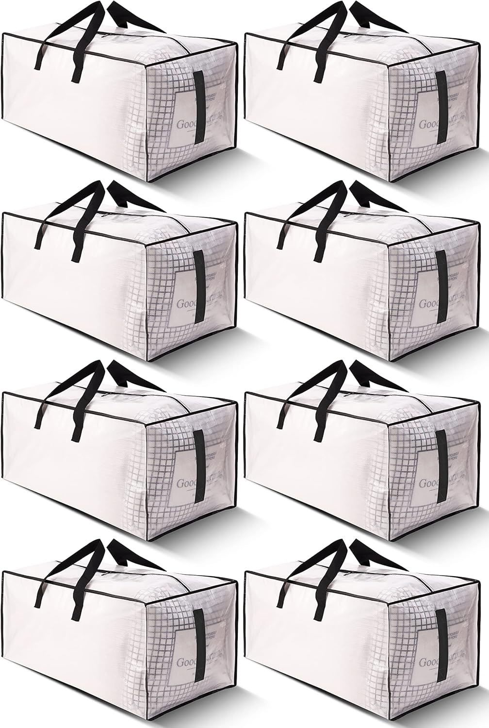 8 Pack Large Strong Moving Bags with Zippers & Carrying Handles - Water-Resistant Heavy Duty Storage Tote for Space Saving, Fold Flat, Alternative to Box (Semi-Transparent) Semi-Transparent Pack-24gal - Image 1