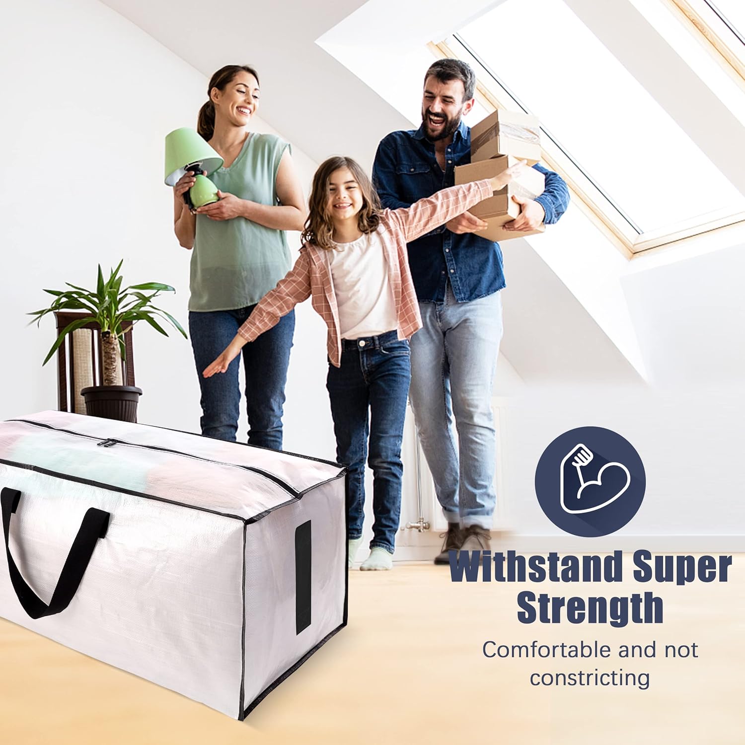 8 Pack Large Strong Moving Bags with Zippers & Carrying Handles - Water-Resistant Heavy Duty Storage Tote for Space Saving, Fold Flat, Alternative to Box (Semi-Transparent) Semi-Transparent Pack-24gal - Image 5