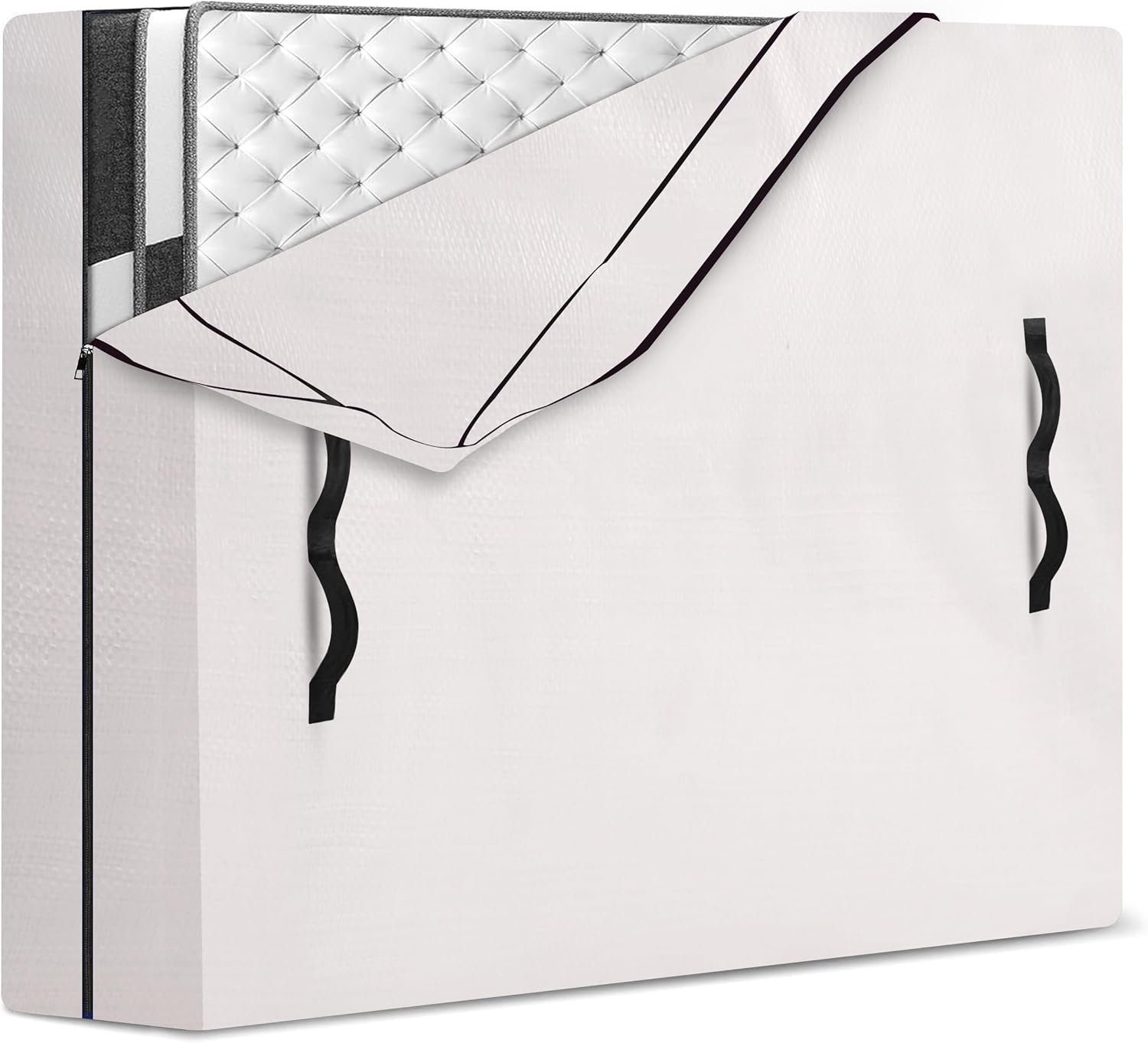 Mattress Bags for Moving and Storage with 8 Handles - Cover Heavy Duty, Strong Zipper Closure, Supplies & Bag Semi-Transparent, Queen - Image 1