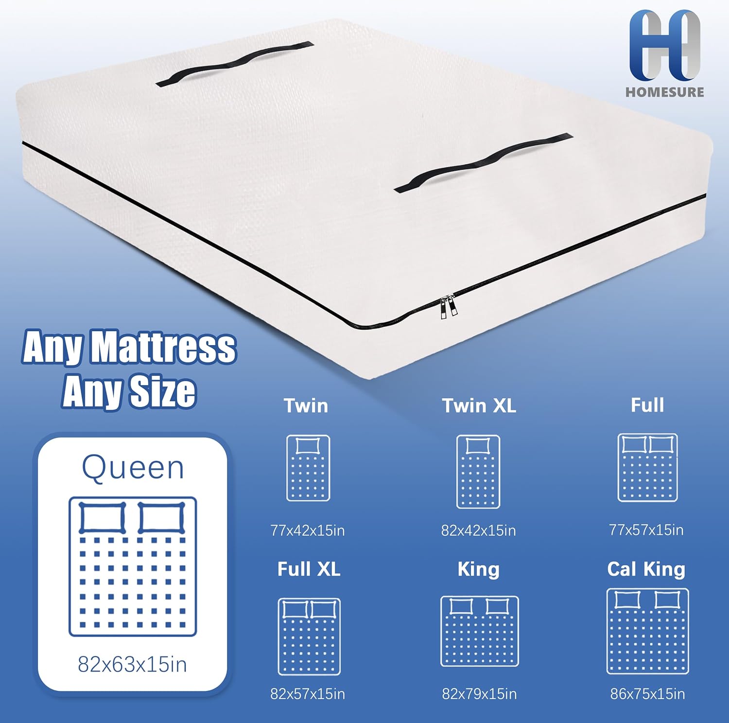 Mattress Bags for Moving and Storage with 8 Handles - Cover Heavy Duty, Strong Zipper Closure, Supplies & Bag Semi-Transparent, Queen - Image 2