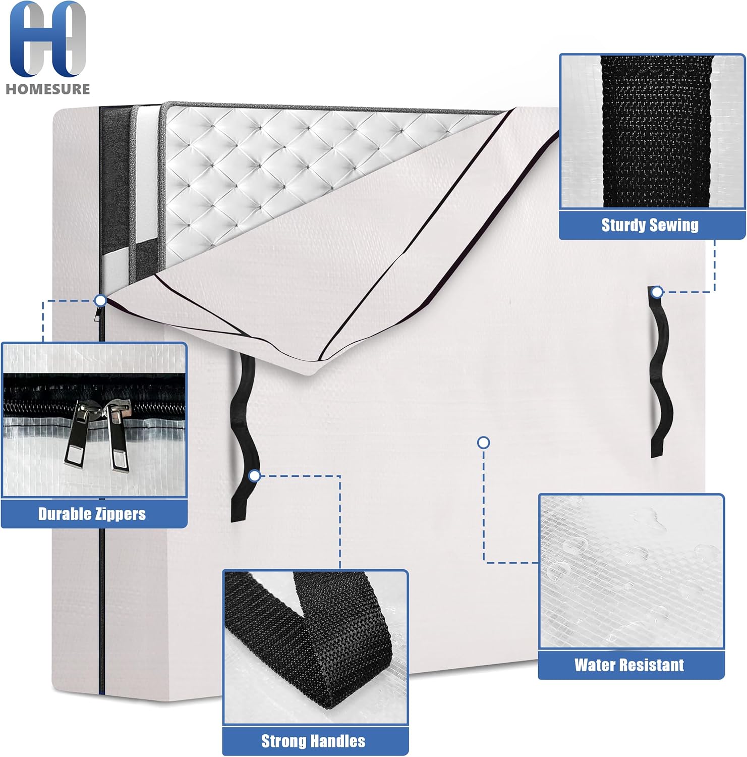 Mattress Bags for Moving and Storage with 8 Handles - Cover Heavy Duty, Strong Zipper Closure, Supplies & Bag Semi-Transparent, Queen - Image 4