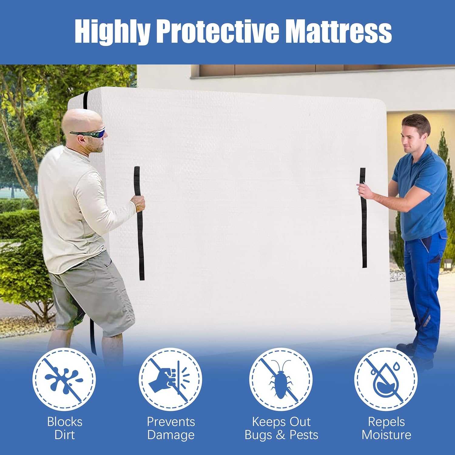 Mattress Bags for Moving and Storage with 8 Handles - Cover Heavy Duty, Strong Zipper Closure, Supplies & Bag Semi-Transparent, Queen - Image 5