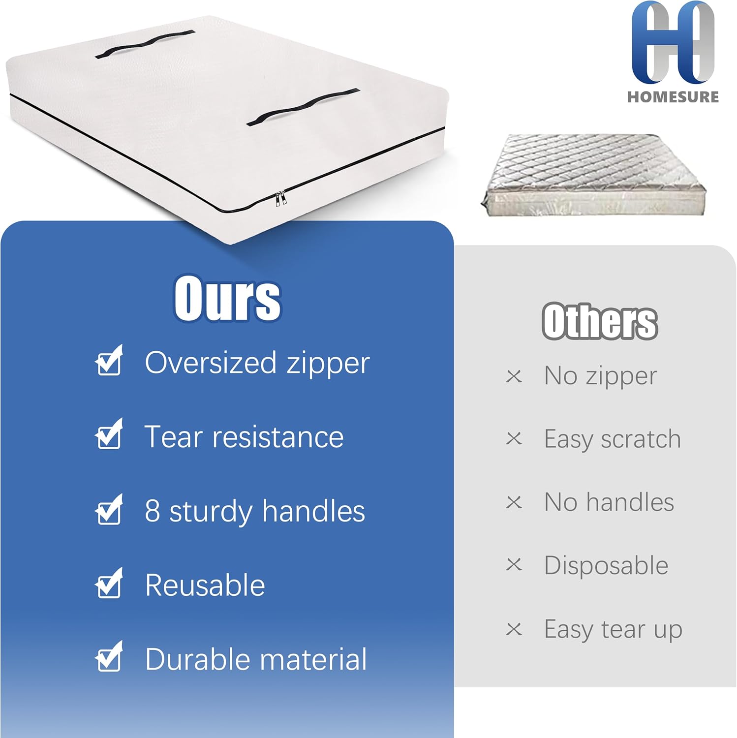 Mattress Bags for Moving and Storage with 8 Handles - Cover Heavy Duty, Strong Zipper Closure, Supplies & Bag Semi-Transparent, Queen - Image 6
