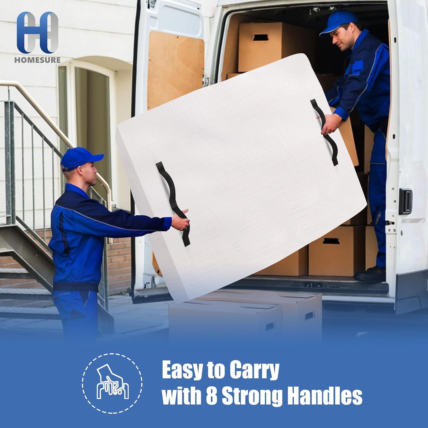 Mattress Bags for Moving and Storage with 8 Handles - Cover Heavy Duty, Strong Zipper Closure, Supplies & Bag Semi-Transparent, Queen - Image 7