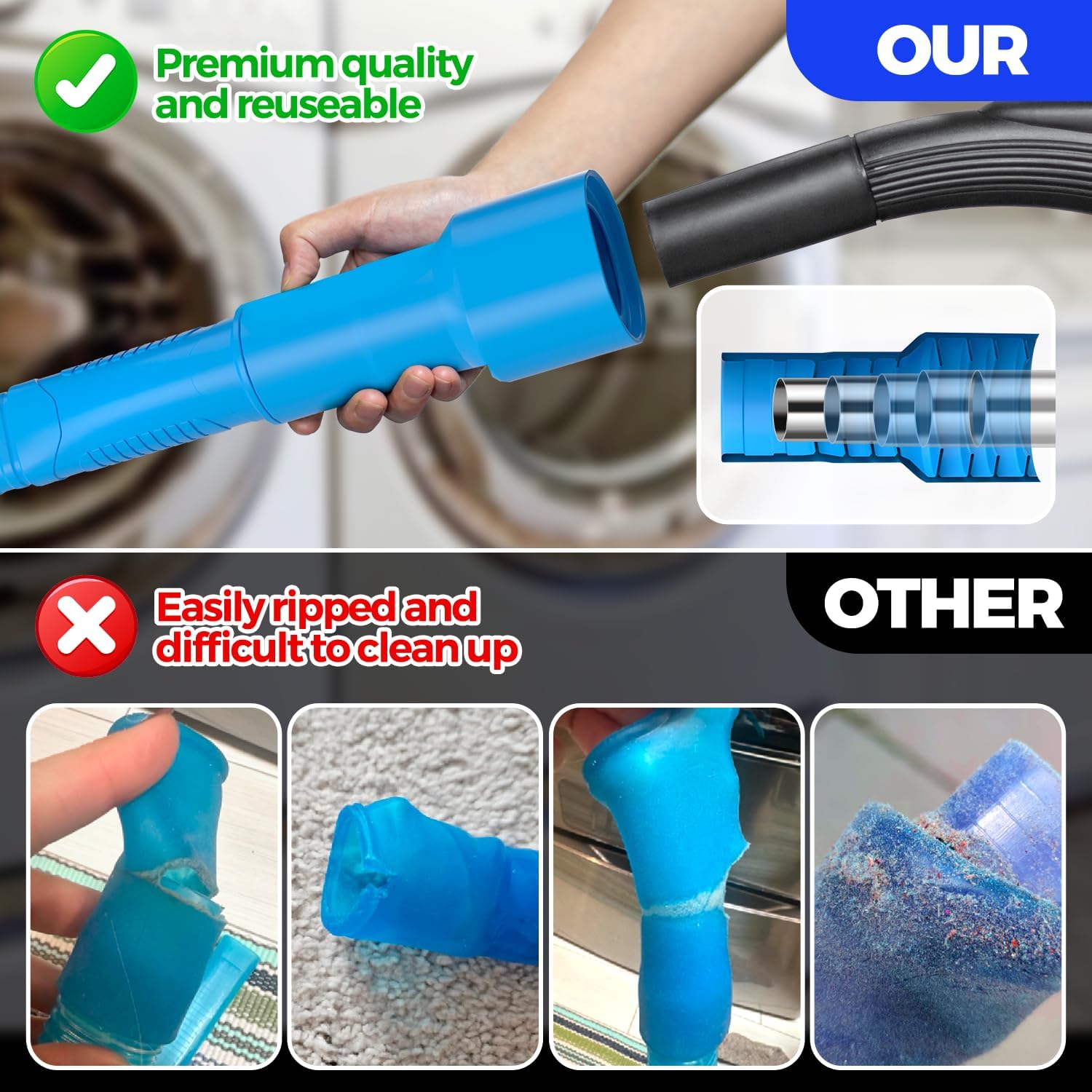 Dryer Vent Cleaner Kit Lint Vacuum Attachment Brush, Remover, Hose Replacement Parts,Duct Cleaning,Blue Blue - - Image 2